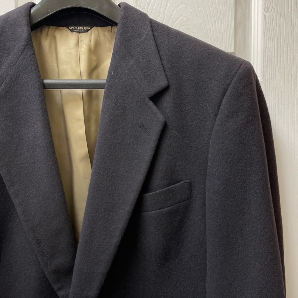 Vintage Bill Blass Men's 42R Navy Cashmere Solid Blazer Jacket Sport Coat USA